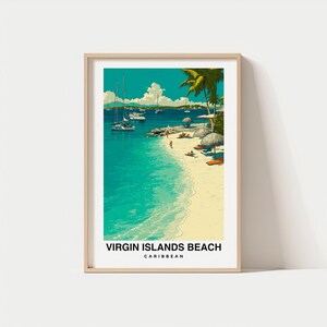Impresión de las Islas Vírgenes: póster del Caribe, arte mural de viajes, impresión de islas, arte tropical, decoración costera, impresión escénica, póster del océano, arte de viajes