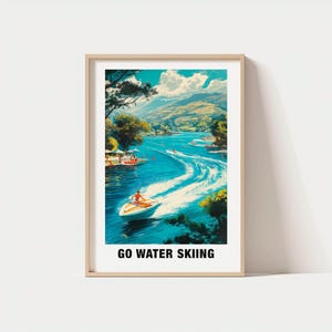 Water Skiing Travel Print, Leisure Sports - Water Skiing Travel Gift, Printable Poster, Digital Download, Birthday Present, Water Skiing Art