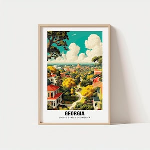 Georgia Print – USA Poster, Malerische Ansichten, Reisekunst, Bergzauber, Historische Seiten, Schönheit des Südlandes, Küstenlandschaft, Flusslandschaften