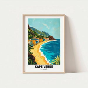 Impresión de Cabo Verde: Póster de viaje, paisaje isleño, vistas costeras, escapada a la playa, encanto tropical, paisaje oceánico, arte escénico, póster cultural