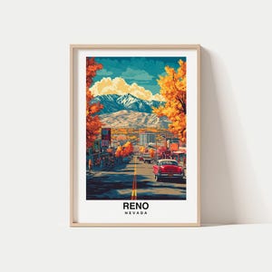 Impressão de viagem Reno, presente de viagem Reno - Nevada, pôster de cidade para impressão, download digital, presente de casamento, presente de aniversário, impressão de cultura americana
