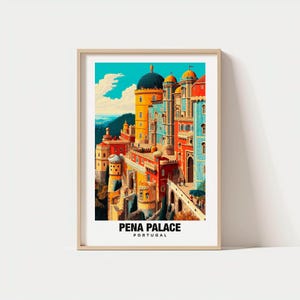 Pena Palace Travel Poster, Fairytale Castle, Colorful Architecture (Digital Print)