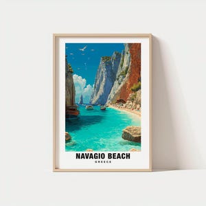 Navagio Beach Print – Greece Poster, Travel Art, Coastal Scene, Cliff Views, Beach Escape, Scenic Landscape, Shipwreck Charm,Zakynthos Print