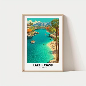 Lake Havasu Print – Arizona Poster, Lake Views, Travel Art, Water Scene, Scenic Beauty, Desert Escape, Outdoor Adventure, Mountain Backdrop