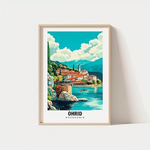 Ohrid Print - Travel Poster, Macedonian Art, Lake Ohrid, Scenic Views, Historic Monuments, Cultural Heritage, Vibrant City, Balkan Charm