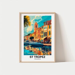 Impresión de Saint Tropez: póster de Francia, arte mural de viajes, impresión costera, arte escénico, decoración de playa, vista al mar, Riviera francesa, póster de viajes