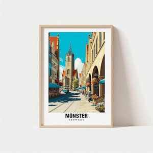 Münster Print – Germany Poster, Historic City, Travel Art, Scenic Streets, Bike Culture, Cathedral Views, Urban Charm, Sunset Glow