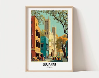 Gujarat City Print, Gujarat Travel Poster, India Travel Gift, Gujarat Digital Download, India Poster, Gujarat Gift, Indian Culture