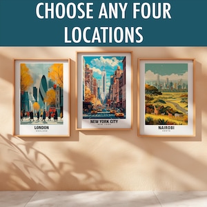 Custom Set of 4 City Prints - Personalized Wall Art, Any Four Locations, Set of four Digital Downloads, Unique City Decor