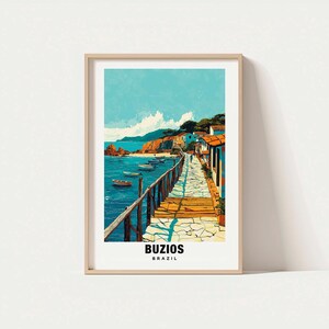 Impresión de Búzios – Póster de Brasil, Arte de viaje, Escena costera, Vistas de playa, Escapada costera, Paisaje escénico, Encanto tropical, Estado de Río de Janeiro