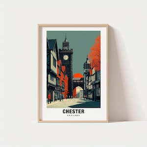 Chester Print – England Poster, City Views, Travel Art, Historic Charm, Roman Walls, Scenic Beauty, Riverfront Escape, English Heritage
