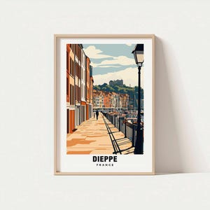 Impresión de Dieppe: póster de Francia, arte de viaje, escena costera, vistas del puerto, escapada costera, paisaje escénico, encanto histórico, póster de Normandía