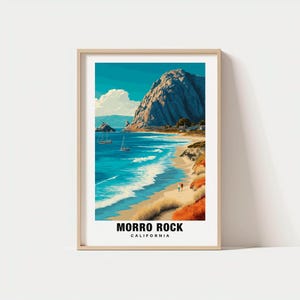 Morro Rock Print – California Poster, Travel Art, Coastal Scene, Rock Formation, Ocean Views, Scenic Escape, Beach Poster, Nature Landscape