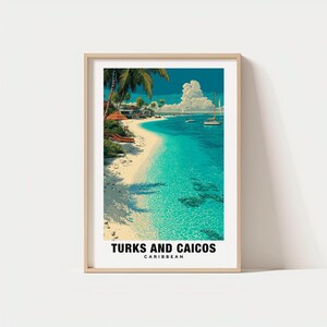 Turks and Caicos, Turks and Caicos Travel Poster - Caribbean City skyline, Turks and Caicos Poster,Digital Download, Birthday Present