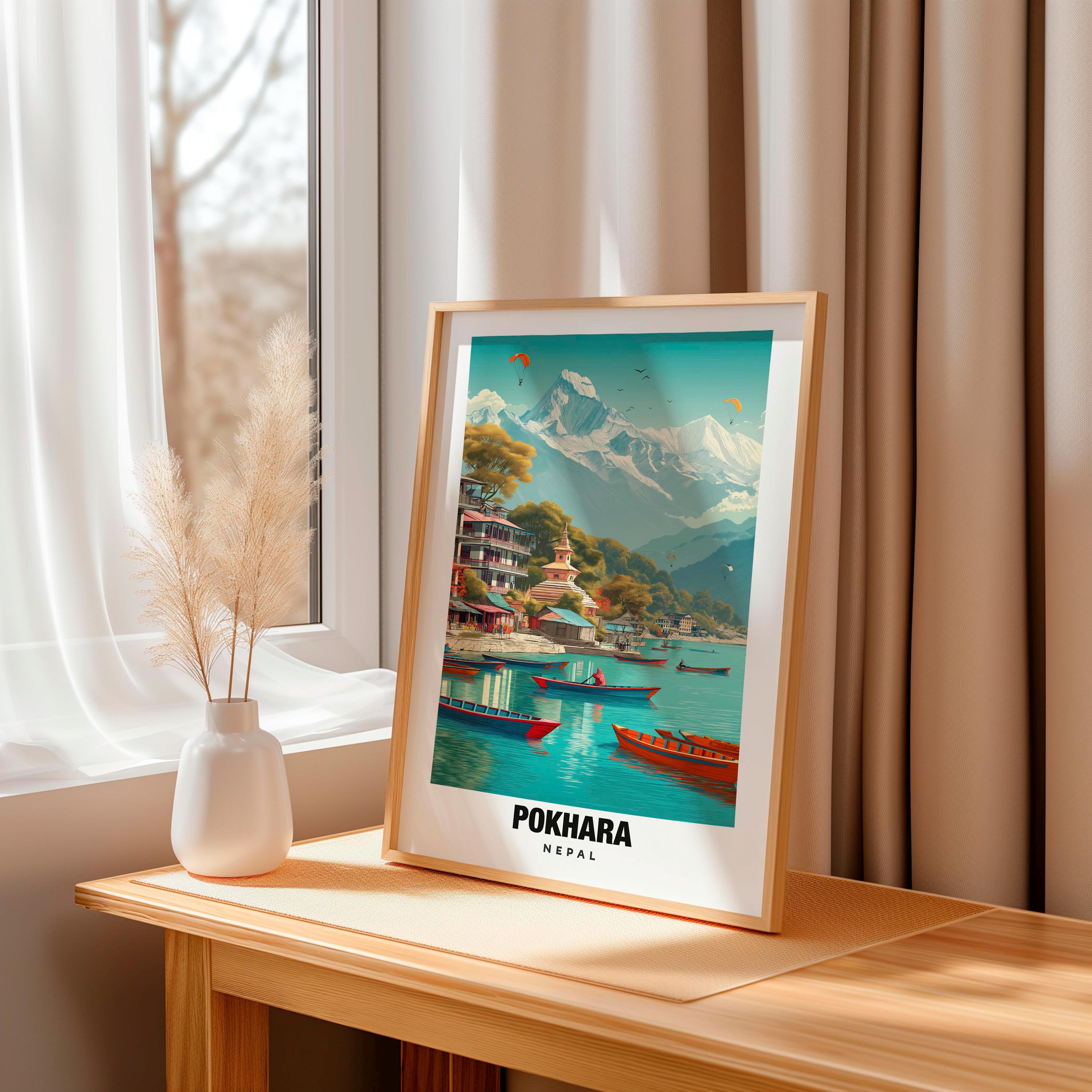 Pokhara Print - Nepal Poster, Pokhara Views, Pokhara Art, Lake