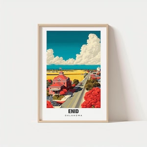 Enid-afdruk: Oklahoma-poster, charme kleine stad, uitzicht op de prairie, historisch tintje, lokale schoonheid, reizen Enid, schilderachtige plek, poster, kunst aan de muur