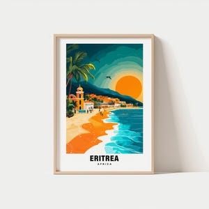 Impression Érythrée - affiche de l'Afrique, vues panoramiques, art du voyage, charme côtier, sites historiques, beauté du désert, patrimoine culturel, escapade africaine