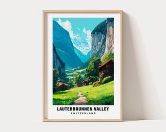 Swiss Alps Wall Art, Lauterbrunnen Valley, Waterfalls (Digital Print)