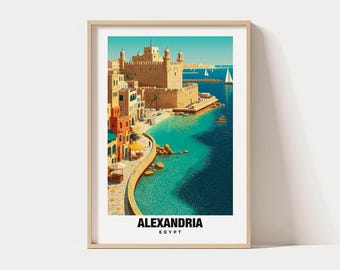 Alexandria Print - Egypt Poster, Travel Wall Art, Scenic View, Mediterranean Coast, Historic Landmark, Ancient Architecture, Travel Poster