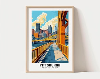Pittsburgh Print - Travel Poster, Pennsylvania Art, Scenic Views, Iconic Bridges, Urban Landscape, Cultural Landmarks, Vibrant City
