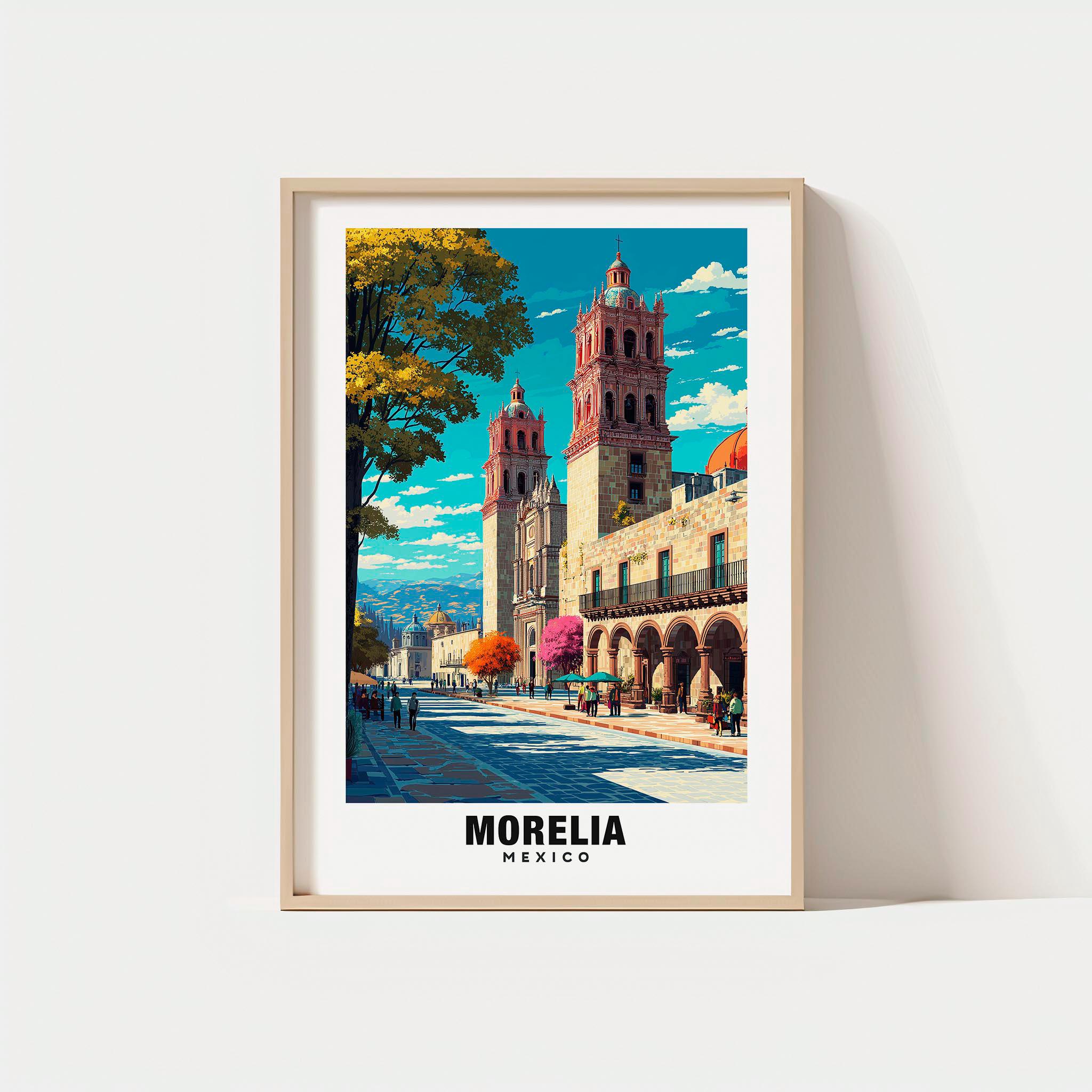 Morelia Travel Poster: Colonial Architecture and Historic Streets