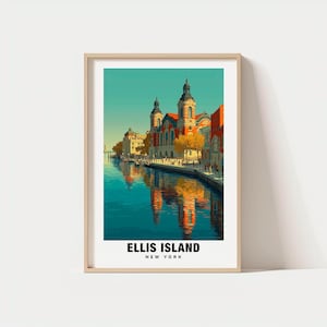 Ellis Island Print – USA Poster, Travel Art, Historic Scene, Harbor Views, Cultural Escape, Scenic Landscape, Immigration Charm, New York