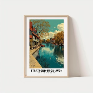 Stratford-upon-Avon, Stratford-upon-Avon-reisposter - skyline van de stad Engeland, Stratford-upon-Avon-poster, digitale download, verjaardagscadeau