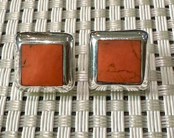 Vintage Heavy Native American Style Sterling Silver  Earrings with Orange Jasper