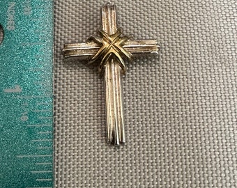 Antique Sterling Silver Small Cross or Crucifix with Gold Highlights