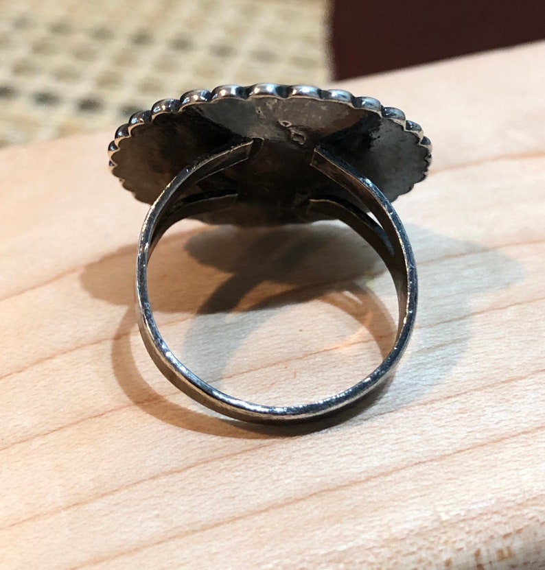 Native American Style Sterling Silver and Turquoise Navajo Flower Type Pattern Size 8 Ring