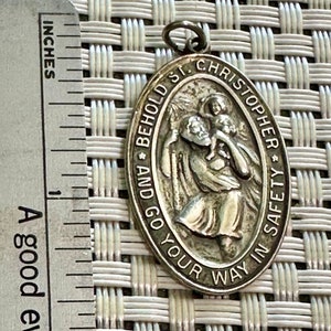 Antique Sterling Silver Large St. Christopher, Pre-Engraved Catholic Medal by Creed.