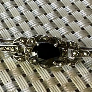 Antique Sterling Silver Brooch or Pin with Cut Center Stone  and  Lovely Marcasites