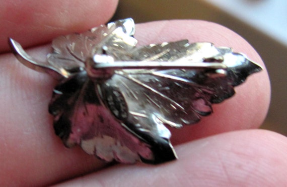 Small Antique Sterling Silver Maple Leaf Brooch m… - image 4