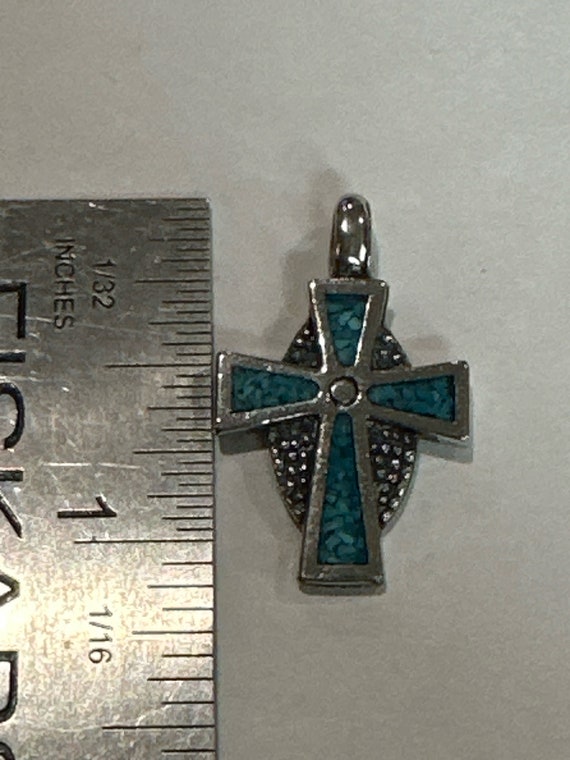 Antique Small Sterling Silver Turquoise Cross or C