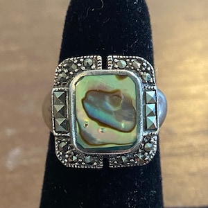 Vintage Antique Sterling Silver and Colorful Abalone Shell Size 7 Ring