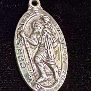Antique “Silver Overlay” St. Christopher, Pre-Engraved Catholic Large, Heavy  Medal by De Jean