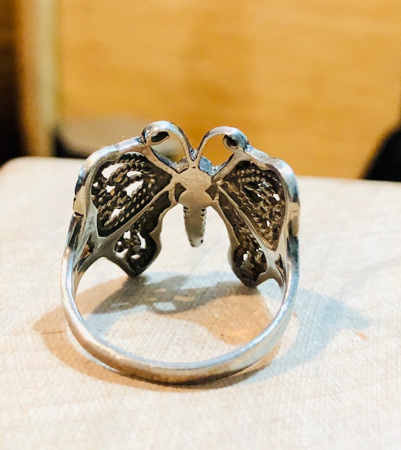 Antique Sterling Silver Classic Filigree Moth Ring Size 6 Ring