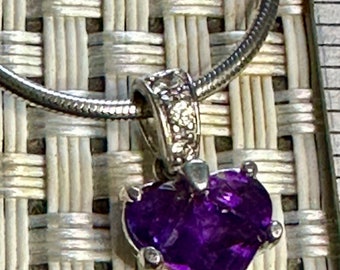 Nice Vintage Sterling Silver Cut Amethyst Pendant and Sterling chain