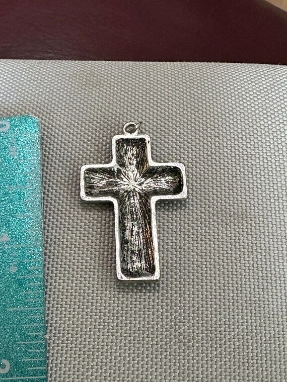 Antique Sterling Silver Etched Style Small Cross … - image 4