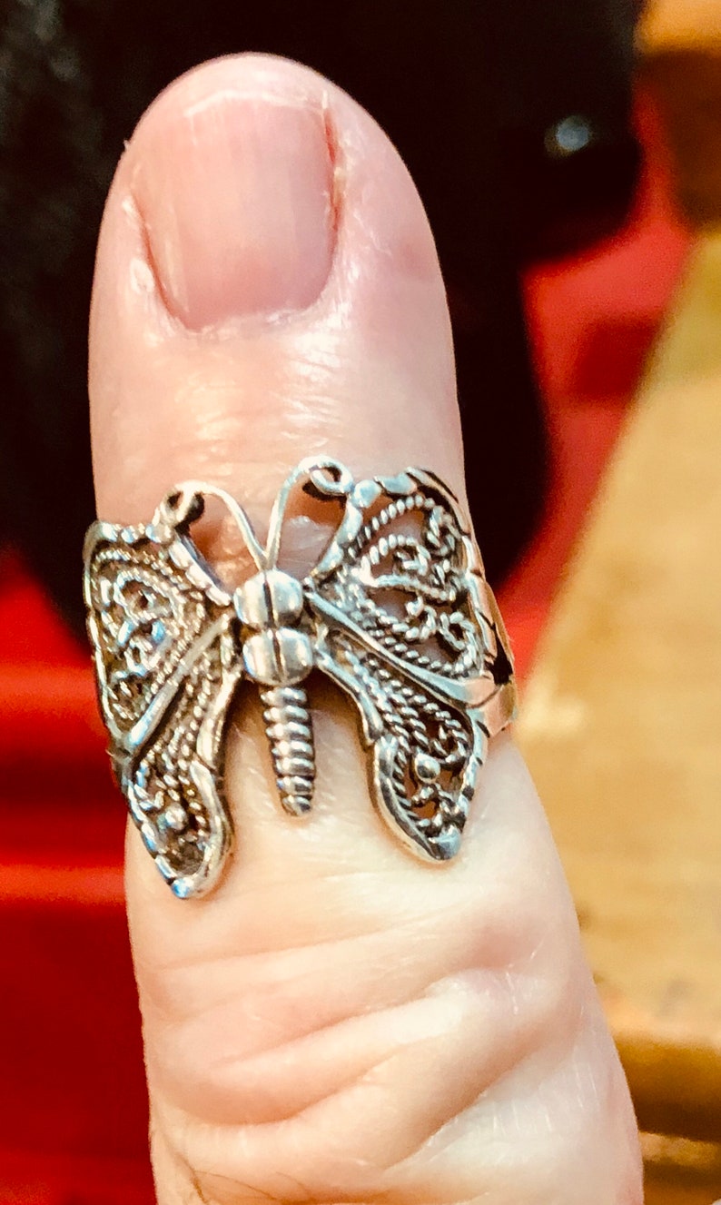 Antique Sterling Silver Classic Filigree Moth Ring Size 6 Ring