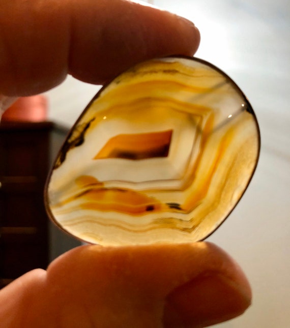 Antique Sterling Silver and Translucent Agate or … - image 1