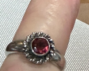 Sterling Silver Garnet Ring, Vintage Size 6
