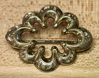 Antique Victorian Gold Filled Floral Scroll Engraved Brooch