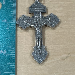 Antique Sterling Silver Jesus on Cross or Crucifix with Scriptural and Latin Engravings