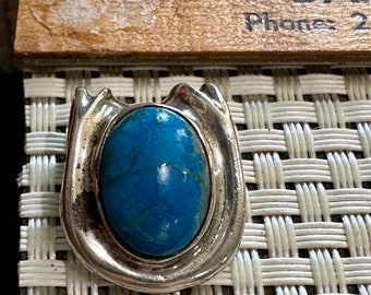 Antique Southwestern Style Blue Turquoise, and Sterling Silver Small Pendant