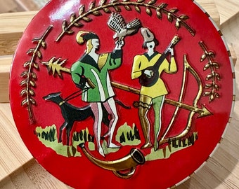 Antique European Mid Century Tins with Musical Duo and Falconer