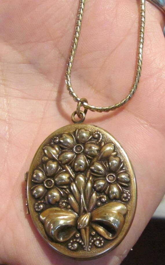 Antique 1930's or 40's Brass and Gold Wash Locket