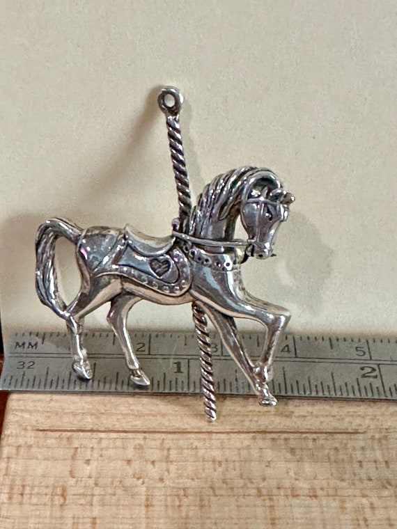 Antique Hand Made Silver Horse Pendant, Merry Go … - image 3