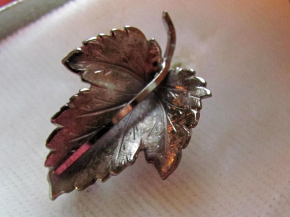 Small Antique Sterling Silver Maple Leaf Brooch m… - image 3