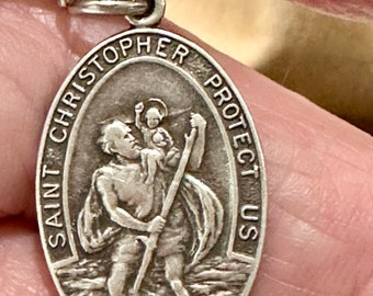 Antique Sterling Silver Heavy St. Christopher, St. Anthony Catholic Medal Very Old